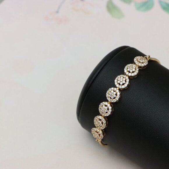 Elegant Rose Gold A-Bracelet with Round Sparkling Charm Accents, XPAB0696 - Picture 12 of 12